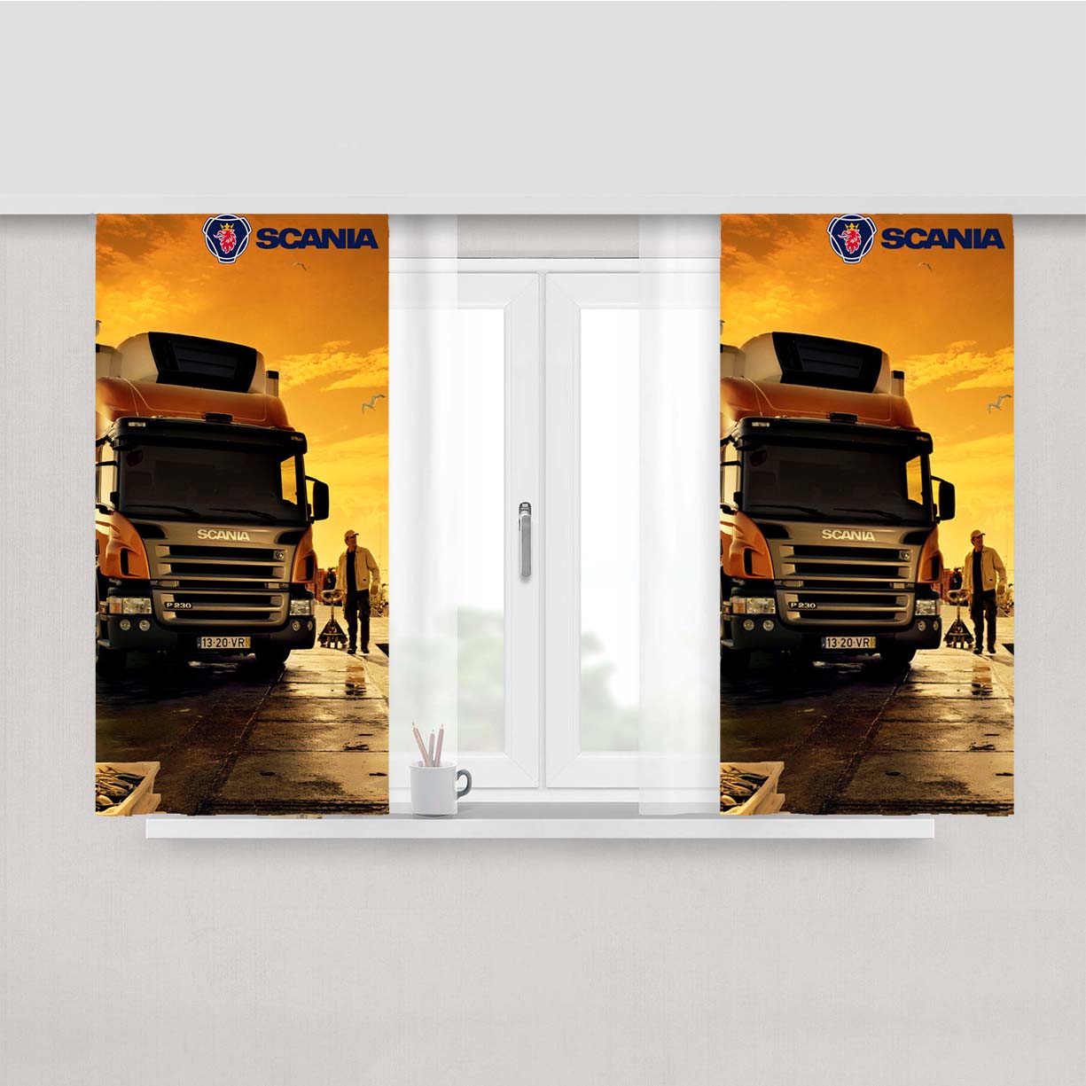 Afternoon Scania Logo Blue Fabric Window Curtains