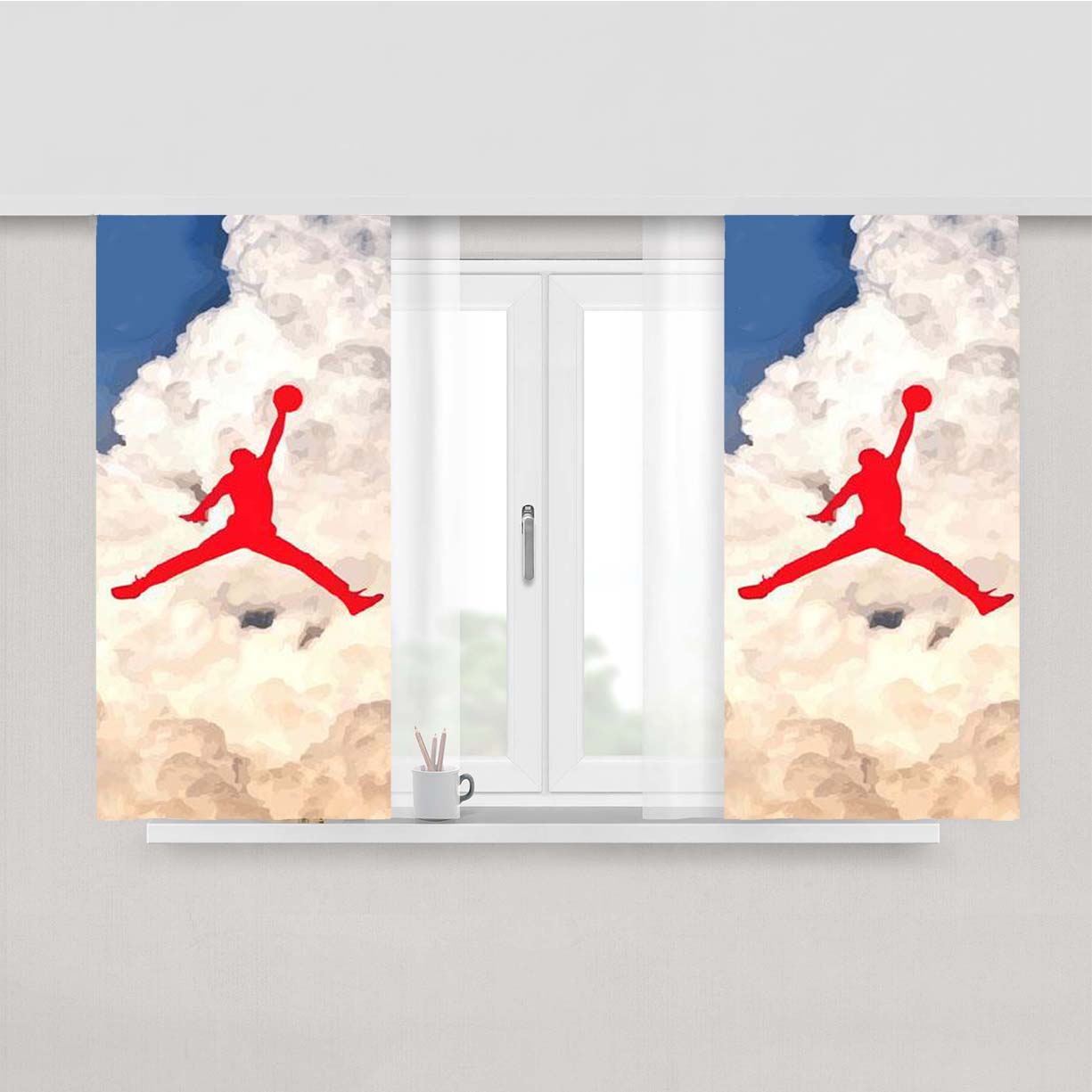 Air Jordan Logo In Sky Fabric Window Curtains