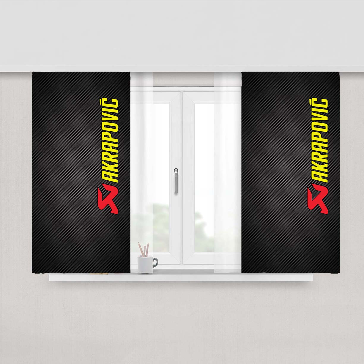 Akrapovic Exhaust System Carbon Logo Peach Skin Window Curtains
