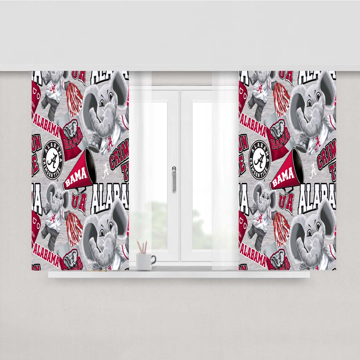 Alabama Crimson Tide Pattern Elephant Peach Skin Window Curtains