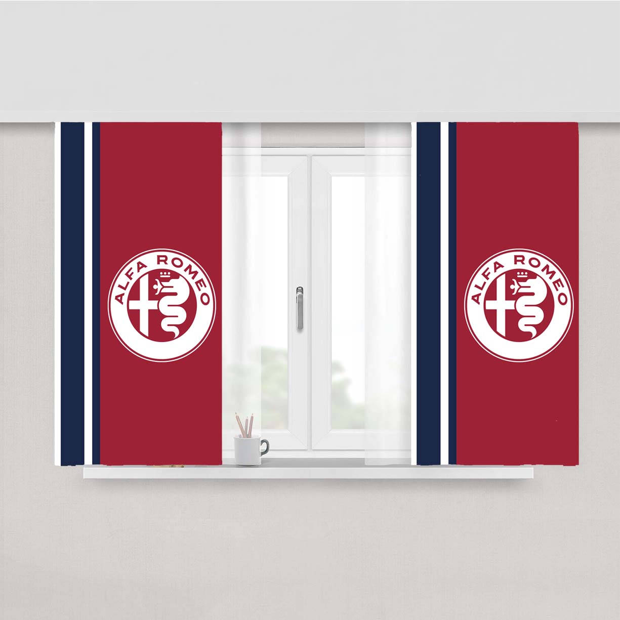 Alfa Romeo Red Blue And White Wallpaper Peach Skin Window Curtains