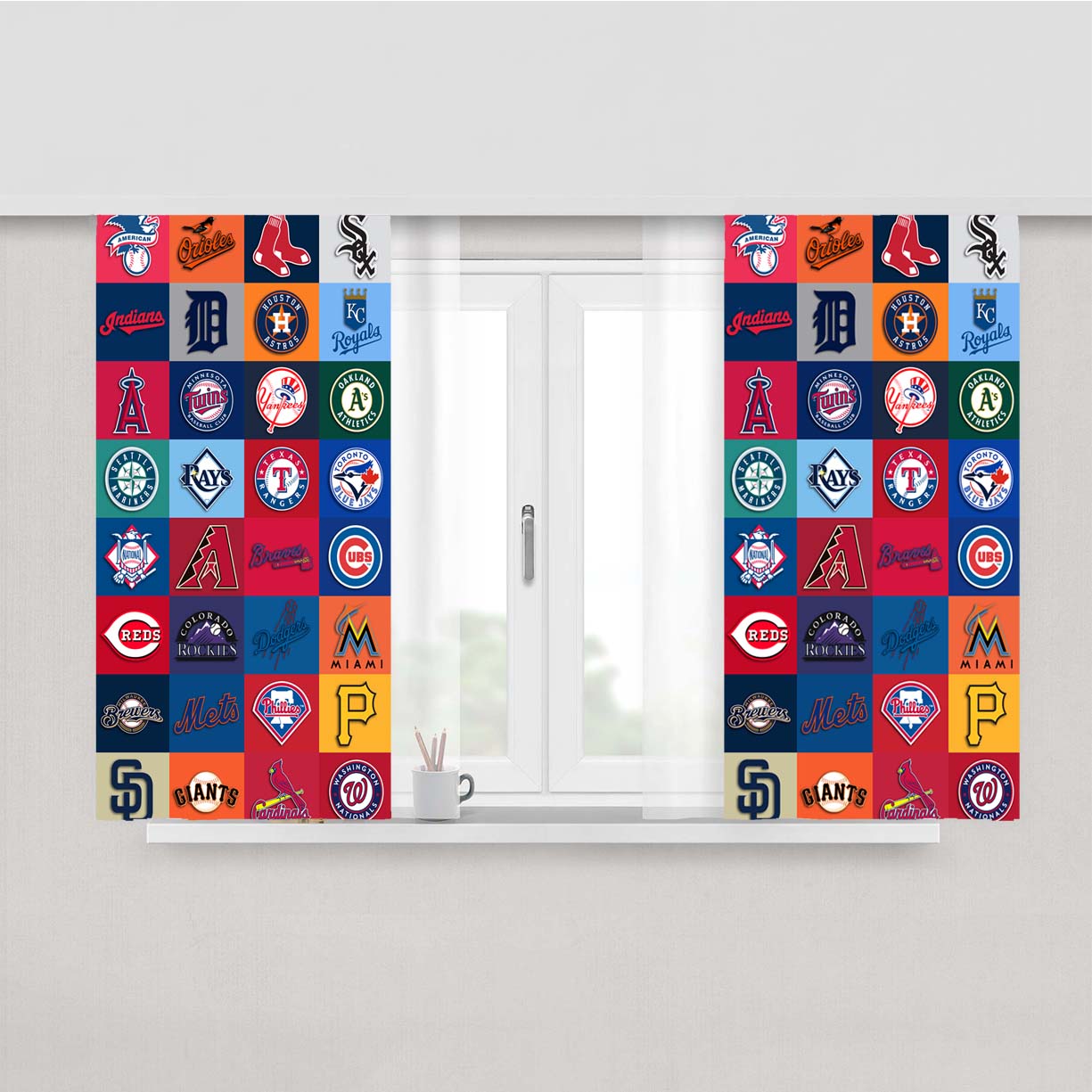 All Mlb Team Logos Collage Peach Skin Window Curtains