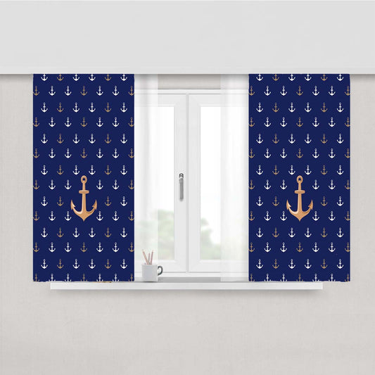 Anchor Pattern Peach Skin Window Curtains