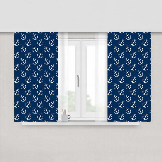 Anchor Pattern Blue Style Peach Skin Window Curtains