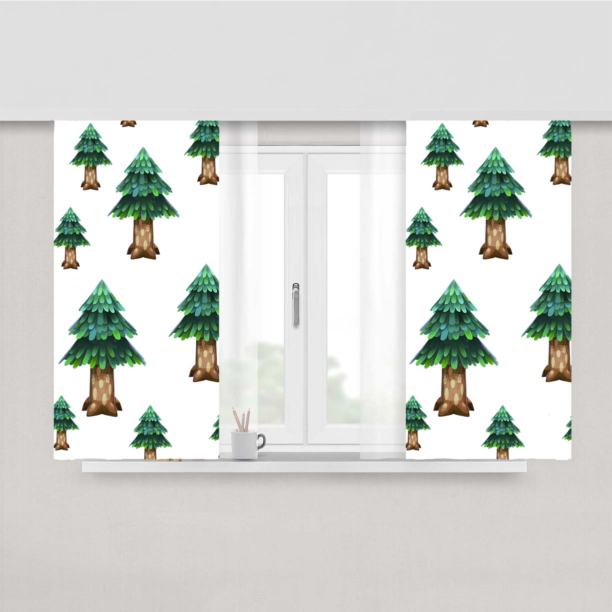 Animal Crossing Tree Random Pattern Peach Skin Window Curtains