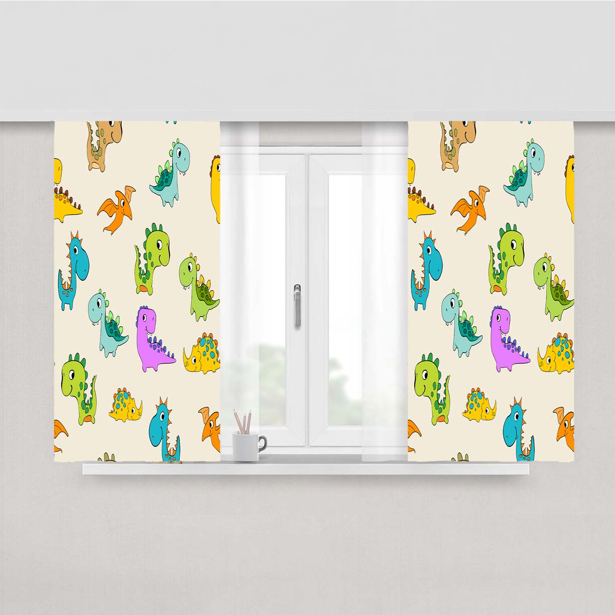 Animal Dino Pattern 1 Peach Skin Window Curtains