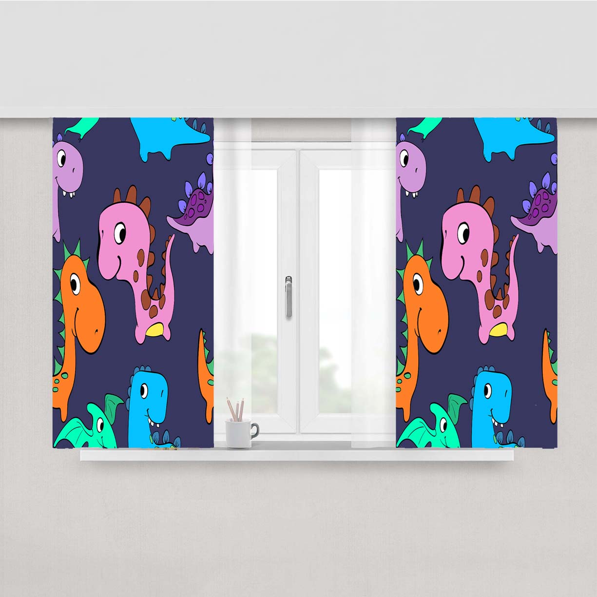 Animal Dino Pattern 2 Peach Skin Window Curtains