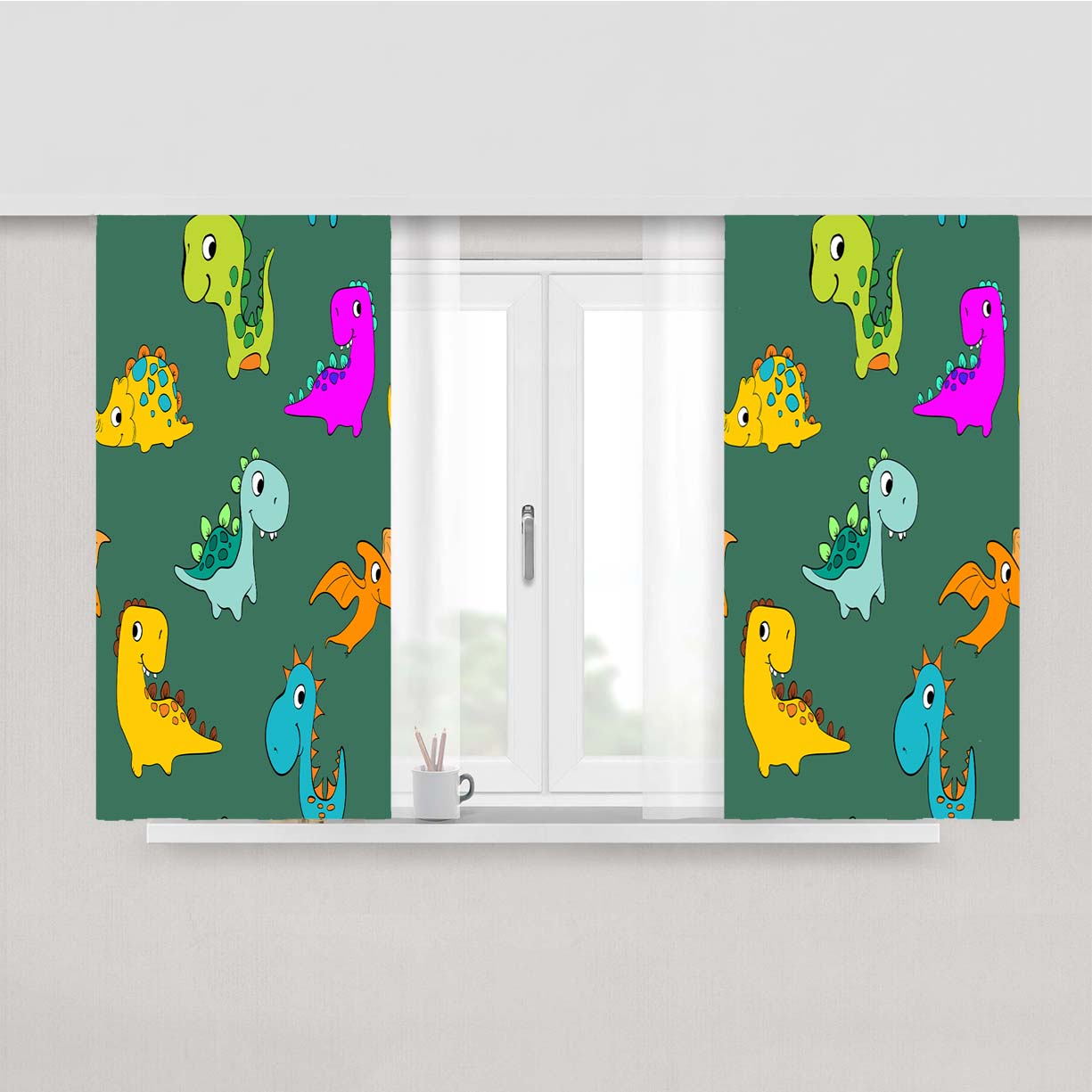 Animal Dino Pattern 3 Peach Skin Window Curtains