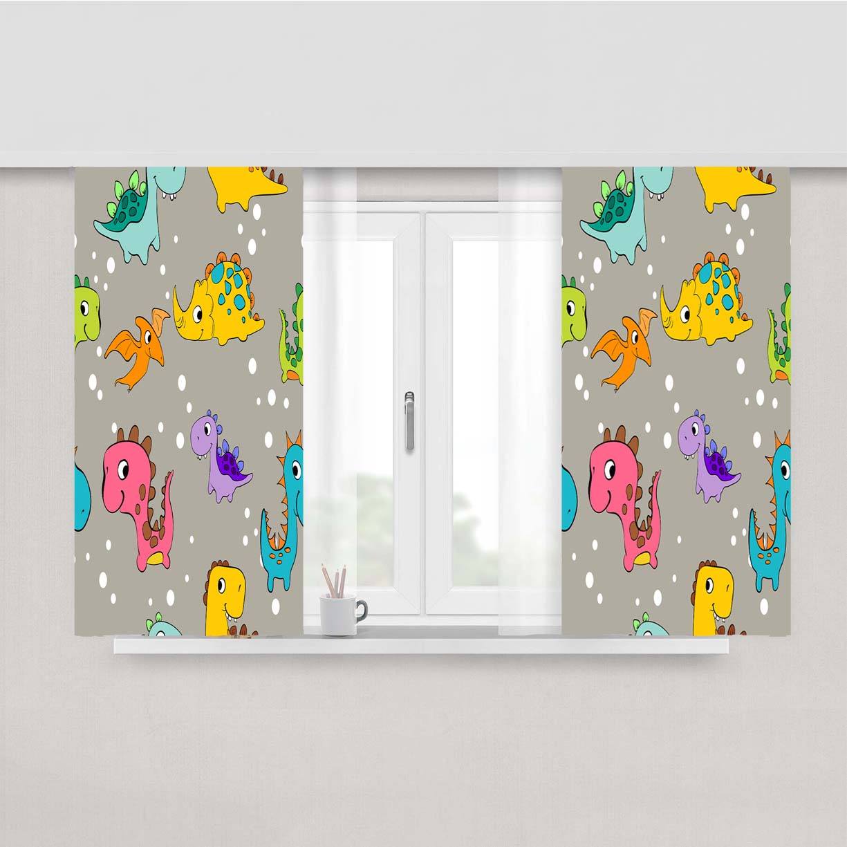 Animal Dino Pattern 4 Peach Skin Window Curtains