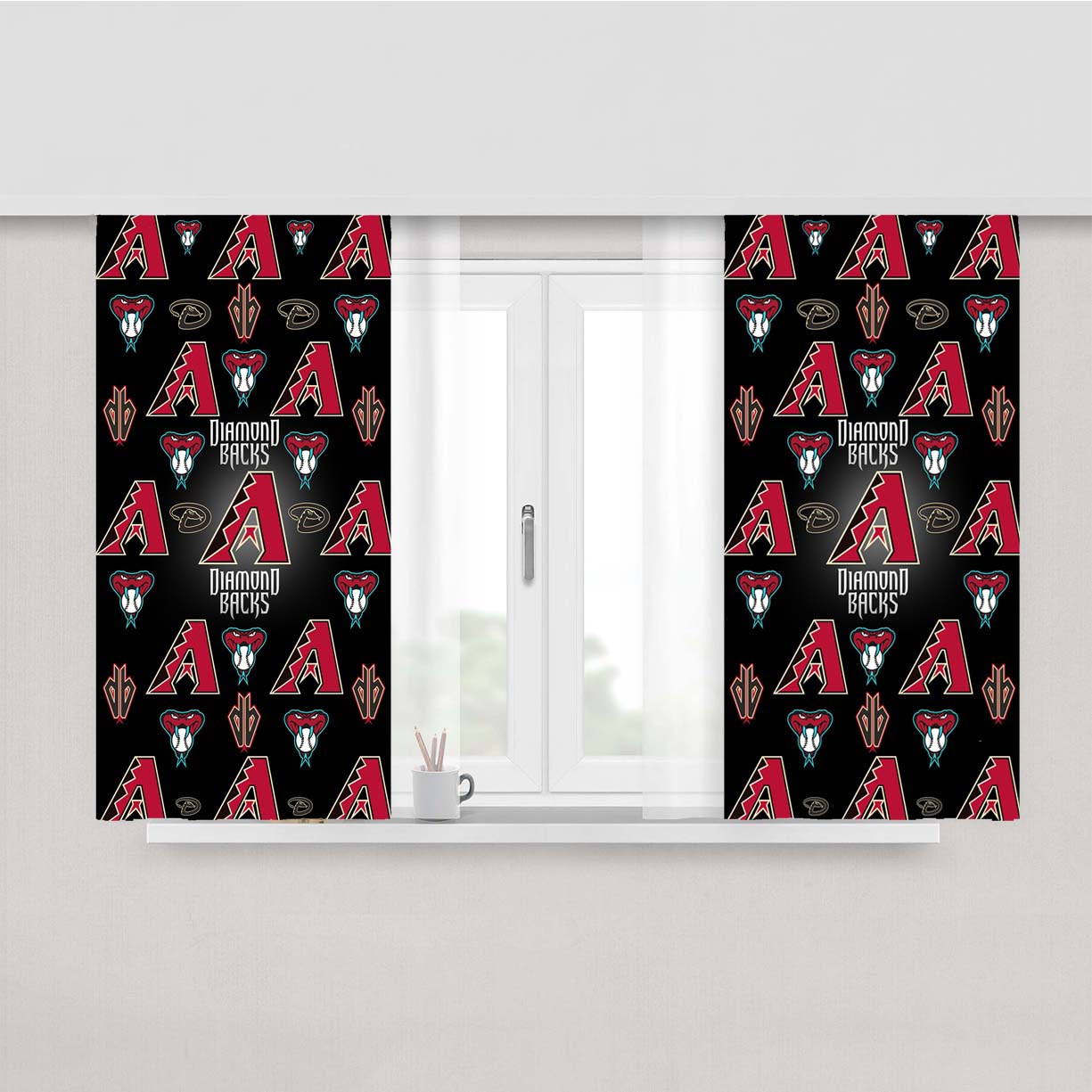 Arizona Diamondbacks Logo Pattern Black Peach Skin Window Curtains