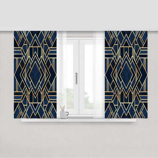 Art Deco Fancy Blue Peach Skin Window Curtains