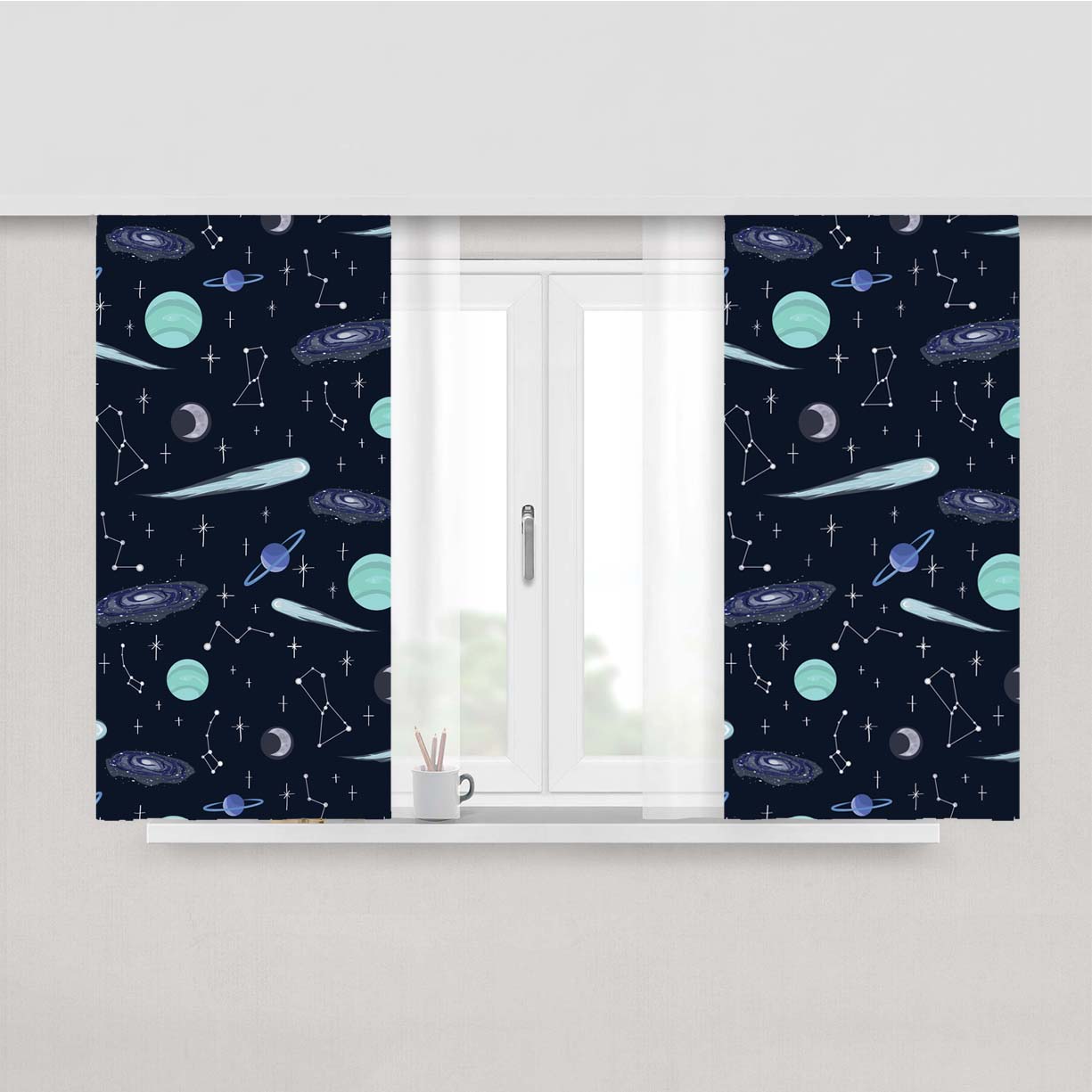 Astronomy Pattern Peach Skin Window Curtains