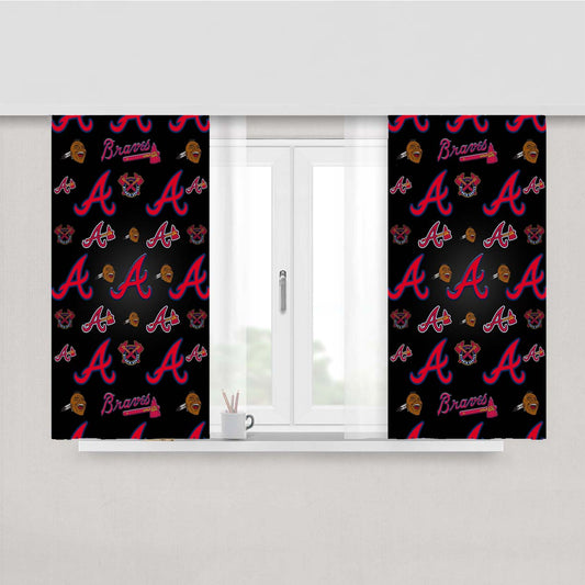 Atlanta Braves Logo Pattern Black Peach Skin Window Curtains