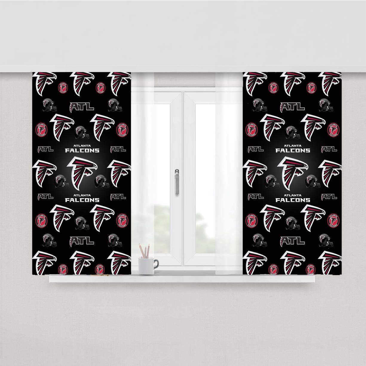 Atlanta Falcons Logo Pattern Black Peach Skin Window Curtains