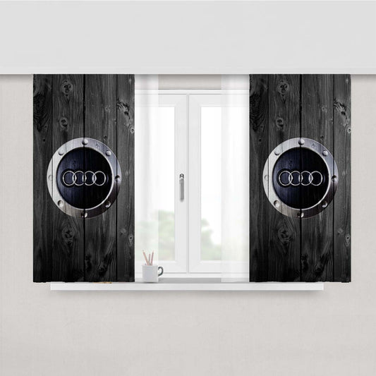 Audi Car Logo Dark Wood Wallpaper Peach Skin Window Curtains