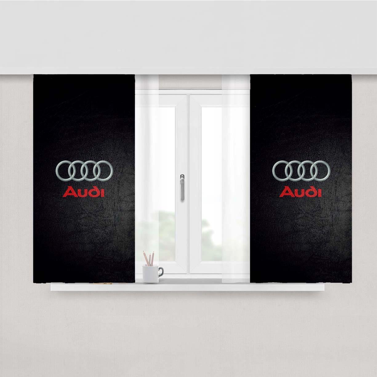Audi Dark Logo Wallpaper Peach Skin Window Curtains