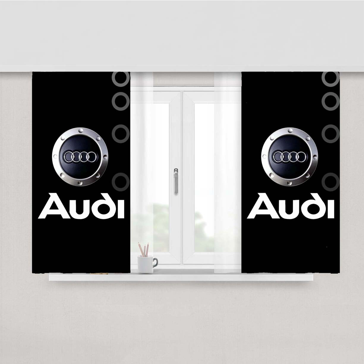 Audi Logo Wallpaper Peach Skin Window Curtains