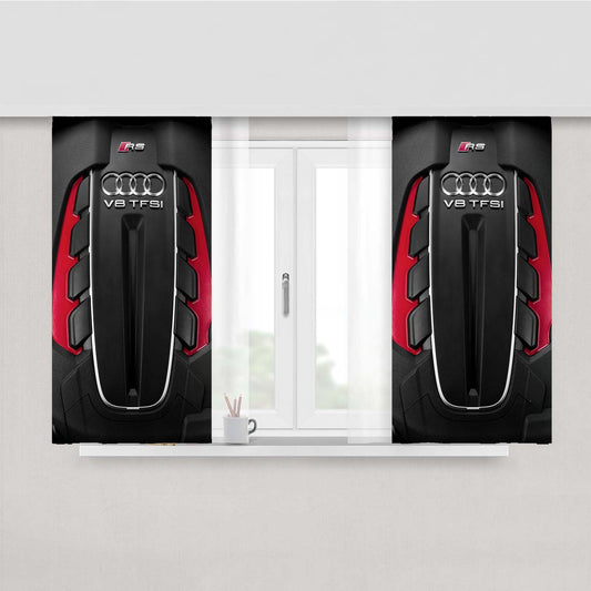 Audi Red Rs Engine Sports Peach Skin Window Curtains
