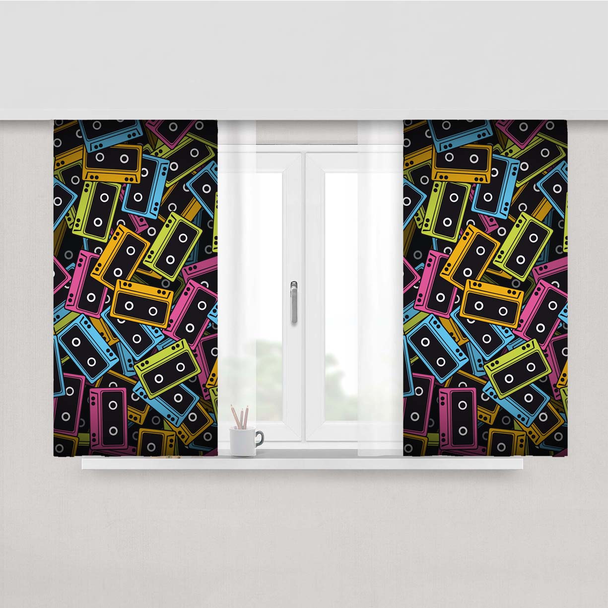 Audio Cassette Peach Skin Window Curtains