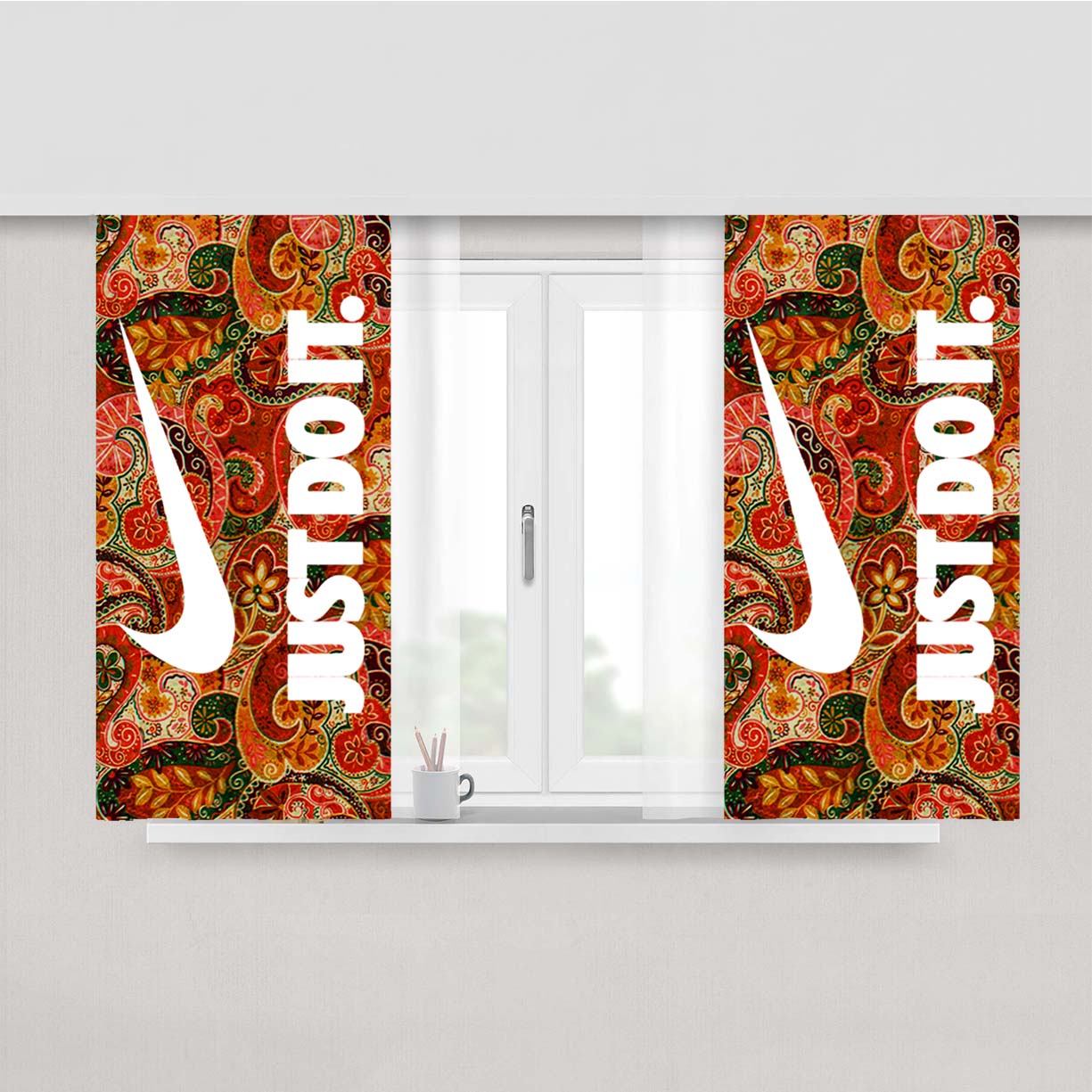 Autumn Paisley Pattern Nike Just Do It Peach Skin Window Curtains