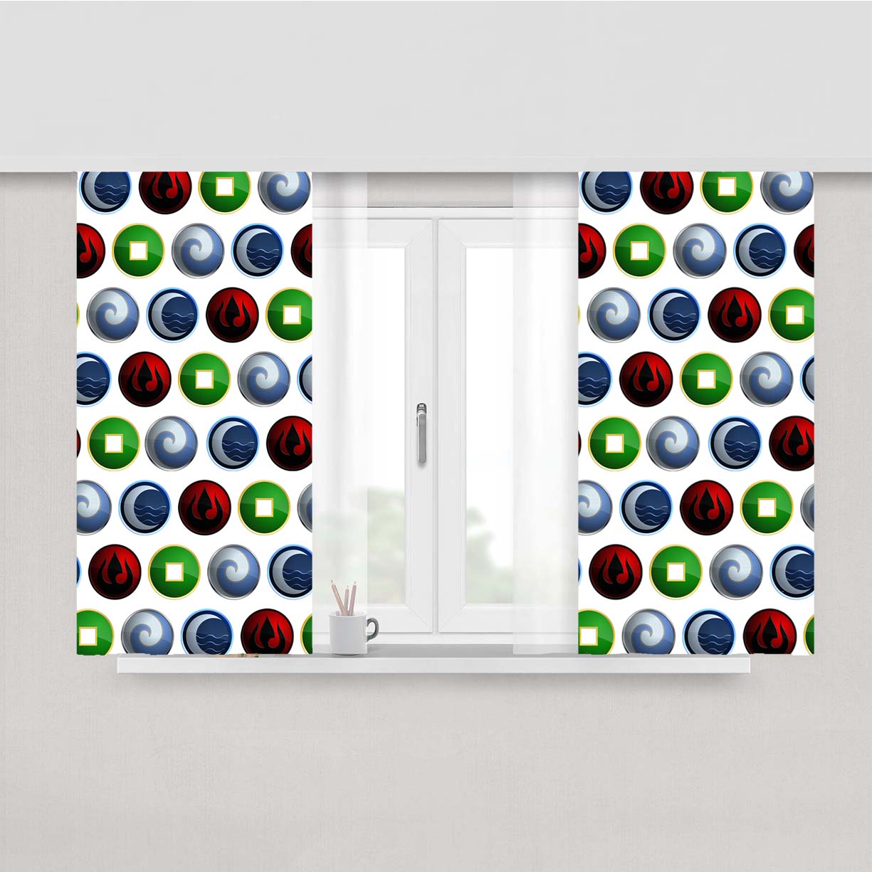 Avatar The Last Airbender Water Fire Earth Air Symbol Pattern Peach Skin Window Curtains