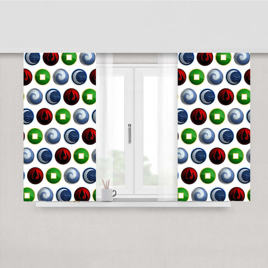 Avatar The Last Airbender Water Fire Earth Air Symbol Pattern Peach Skin Window Curtains