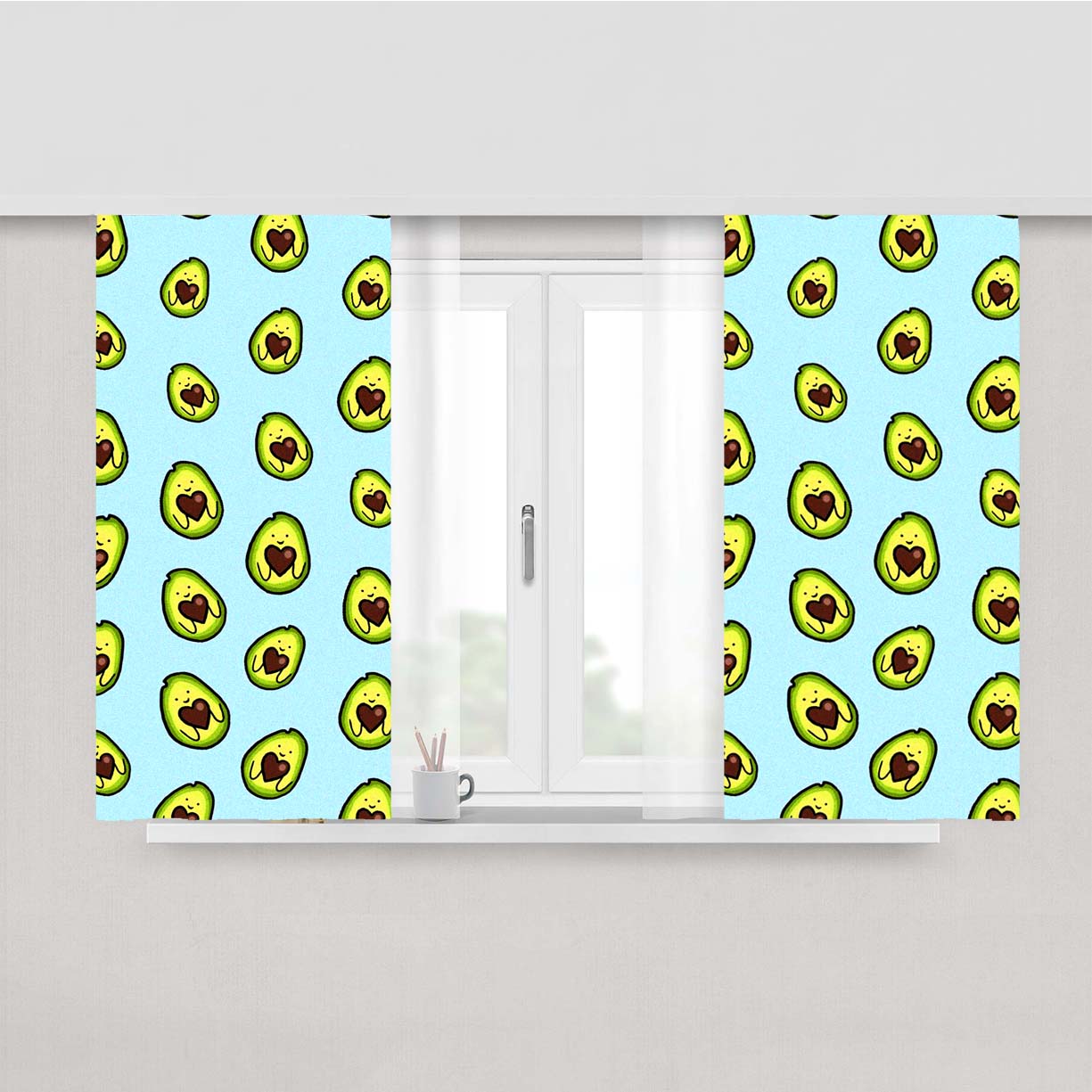Avocado Cartoon Cute Pattern Peach Skin Window Curtains