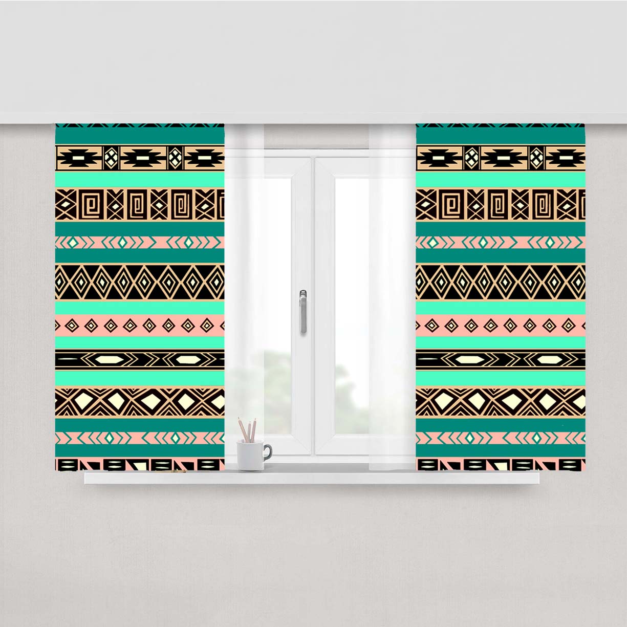 Aztec Peach Skin Window Curtains
