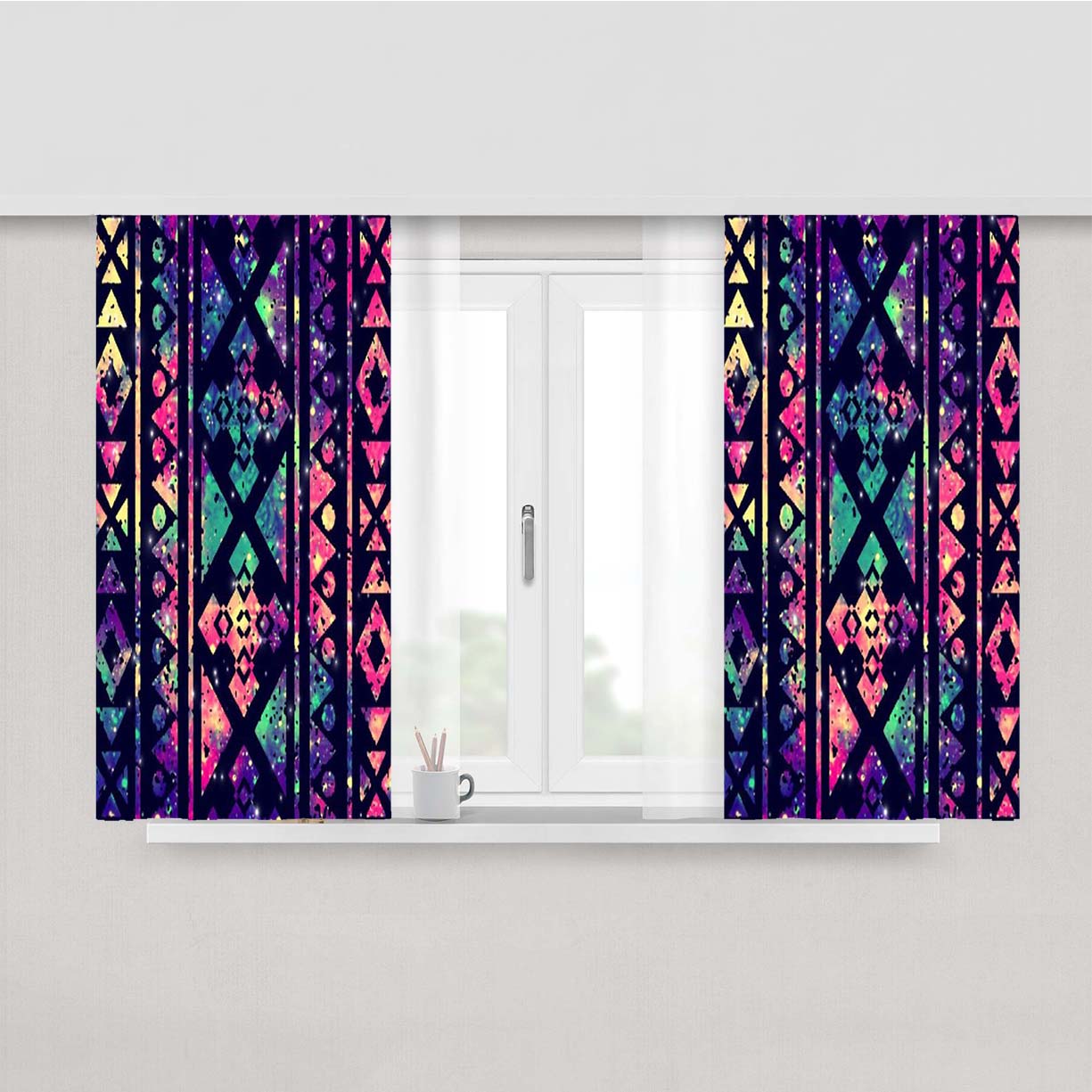 Aztec Galaxy Nebula 1 Peach Skin Window Curtains