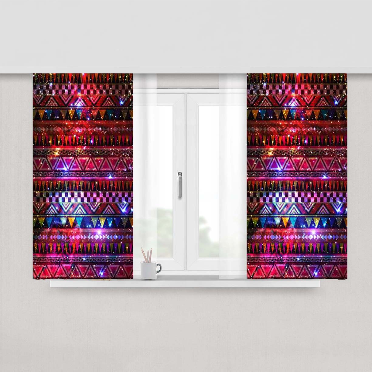 Aztec Galaxy Nebula 2 Peach Skin Window Curtains
