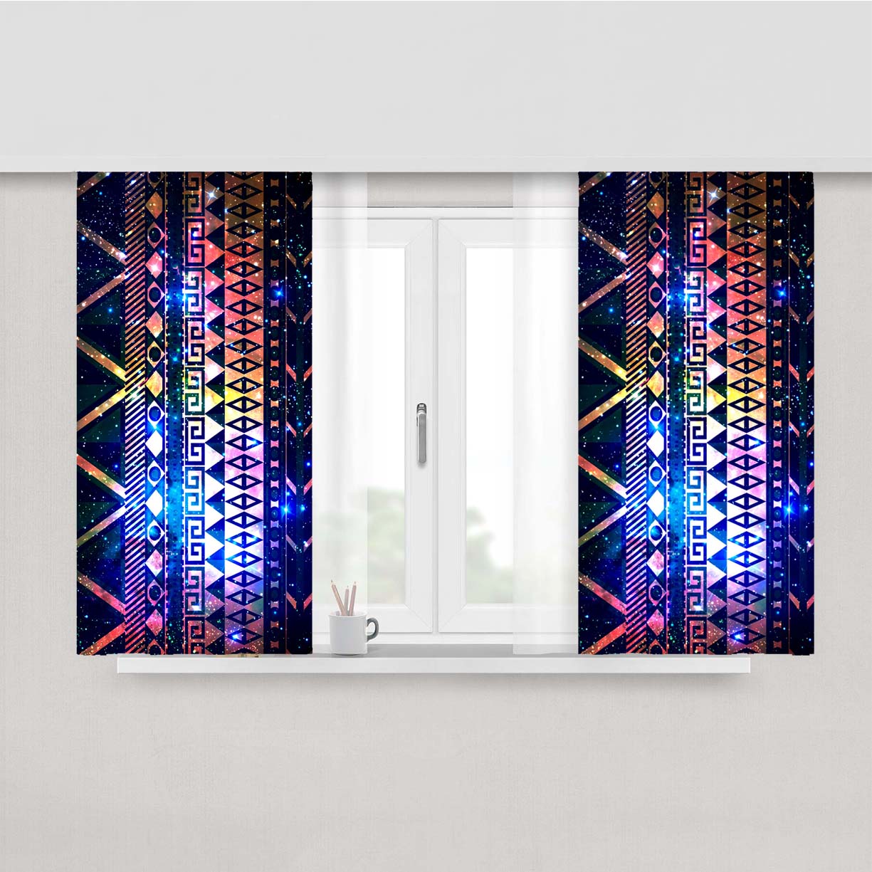Aztec Galaxy Nebula 3 Peach Skin Window Curtains