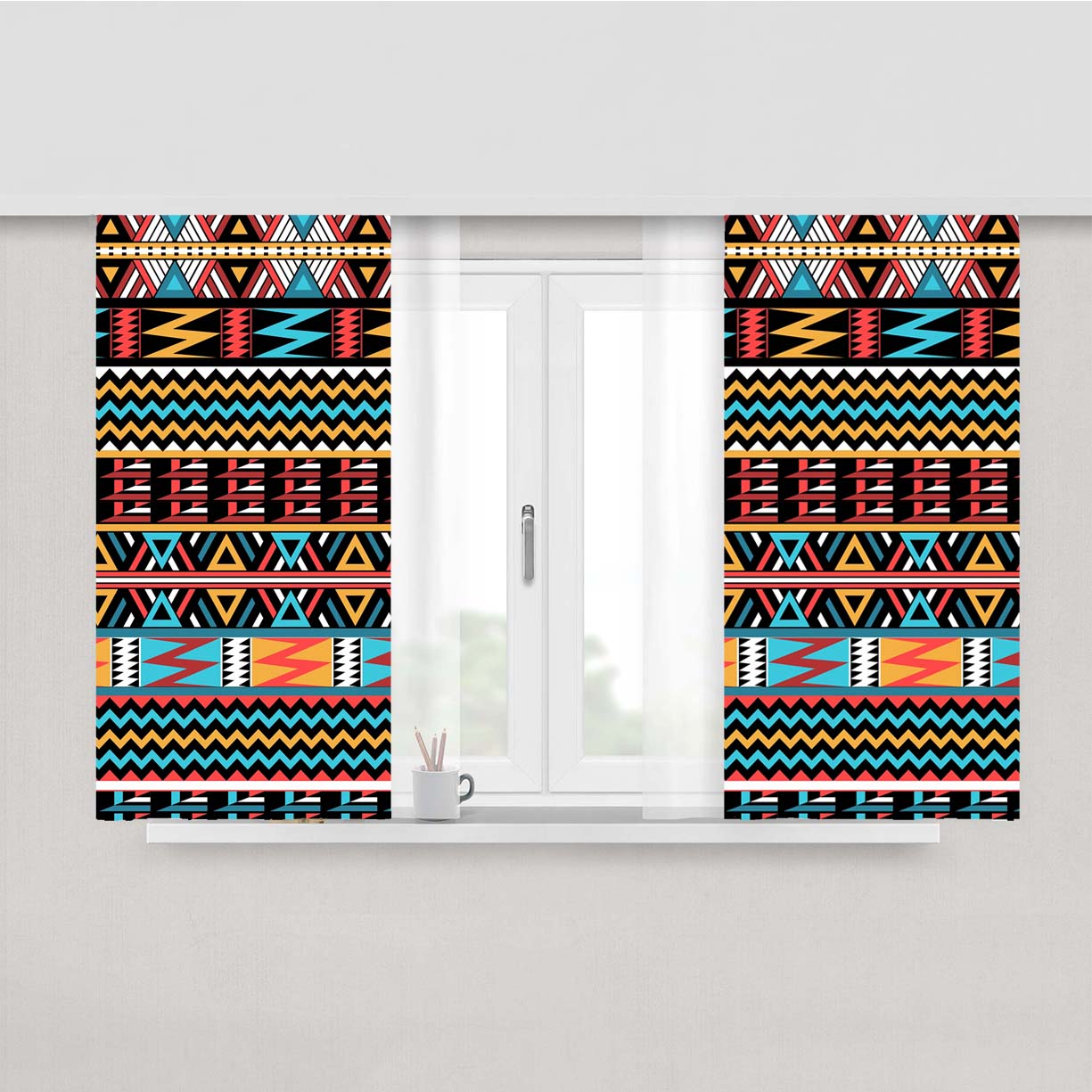 Aztec Pattern Peach Skin Window Curtains
