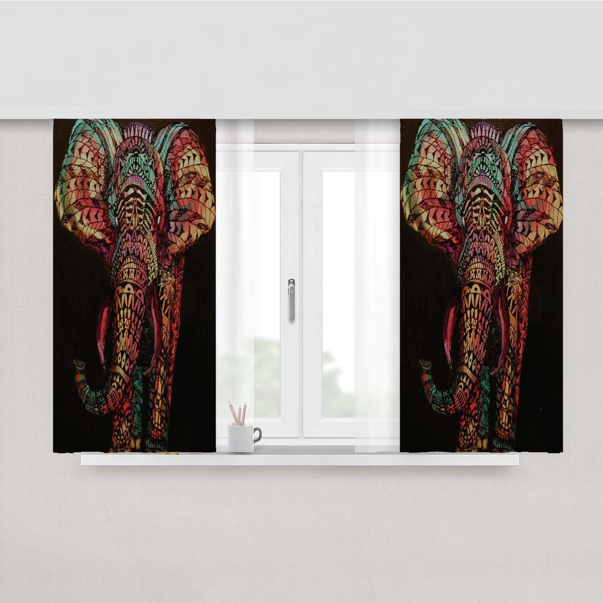 Aztec Pattern Elephant Peach Skin Window Curtains