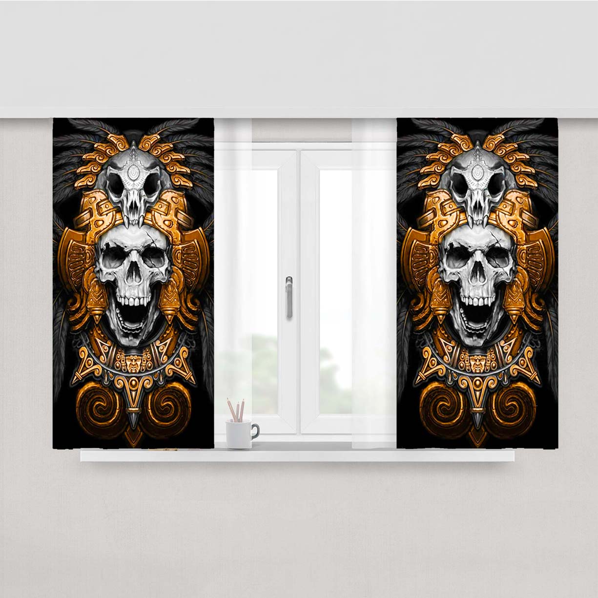 Aztec Skull Peach Skin Window Curtains