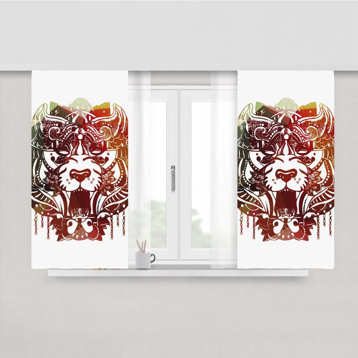 Aztec Tiger Painting Peach Skin Window Curtains