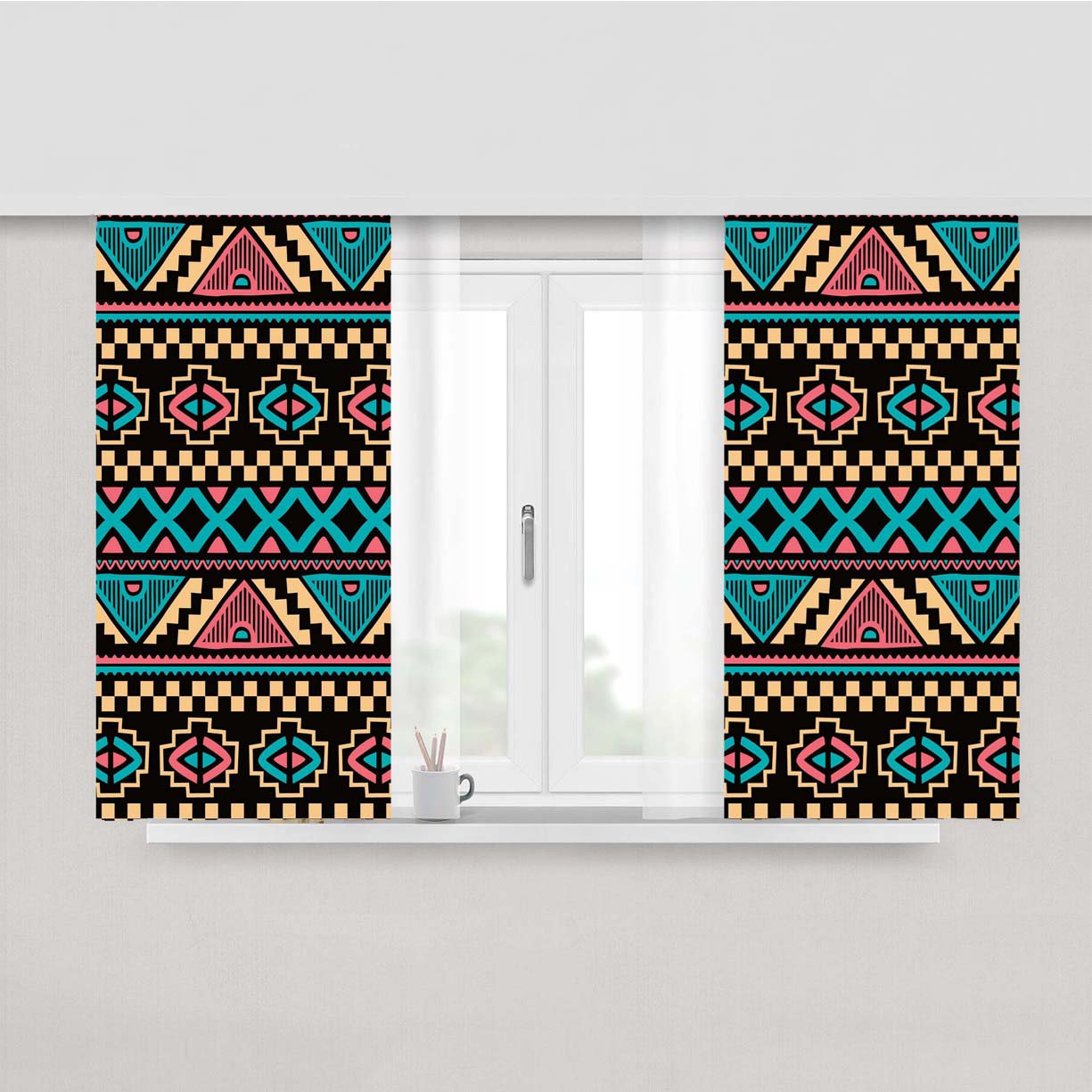 Azteca Tribe Peach Skin Window Curtains