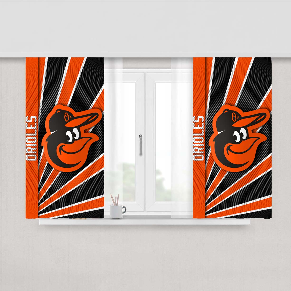Baltimore Orioles Stripe Wallpaper Peach Skin Window Curtains