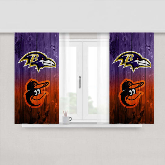 Baltimore Ravens Nfl Orioles Mlb Logo Dark Wood Peach Skin Window Curtains
