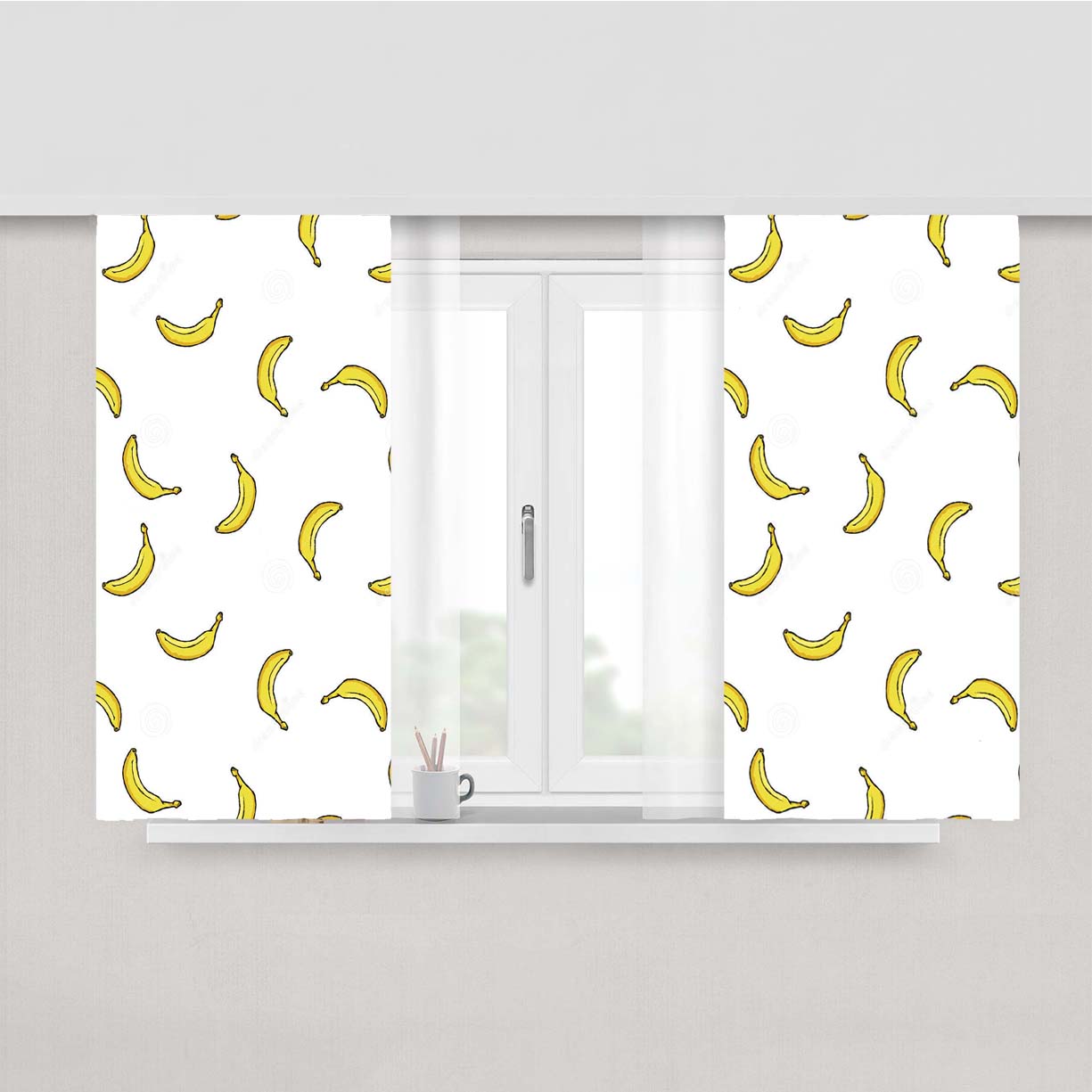 Banana Pattern Peach Skin Window Curtains