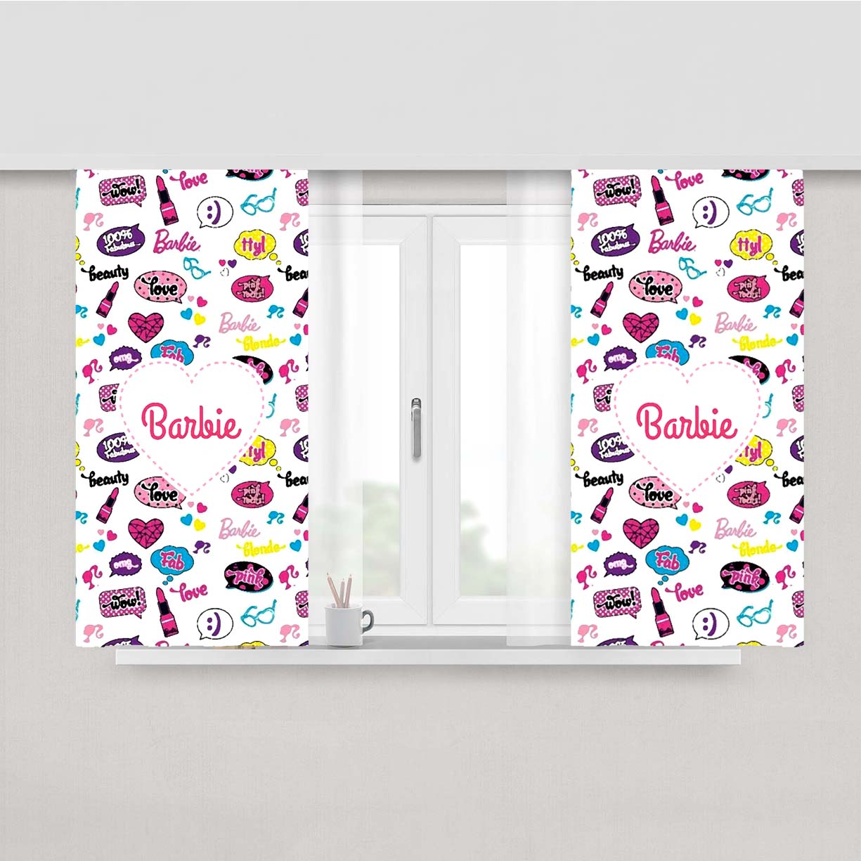 Barbie Doodle Pattern Peach Skin Window Curtains