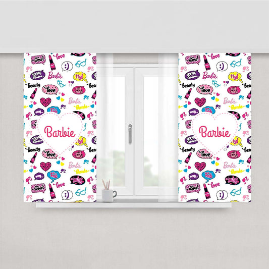 Barbie Doodle Pattern Peach Skin Window Curtains
