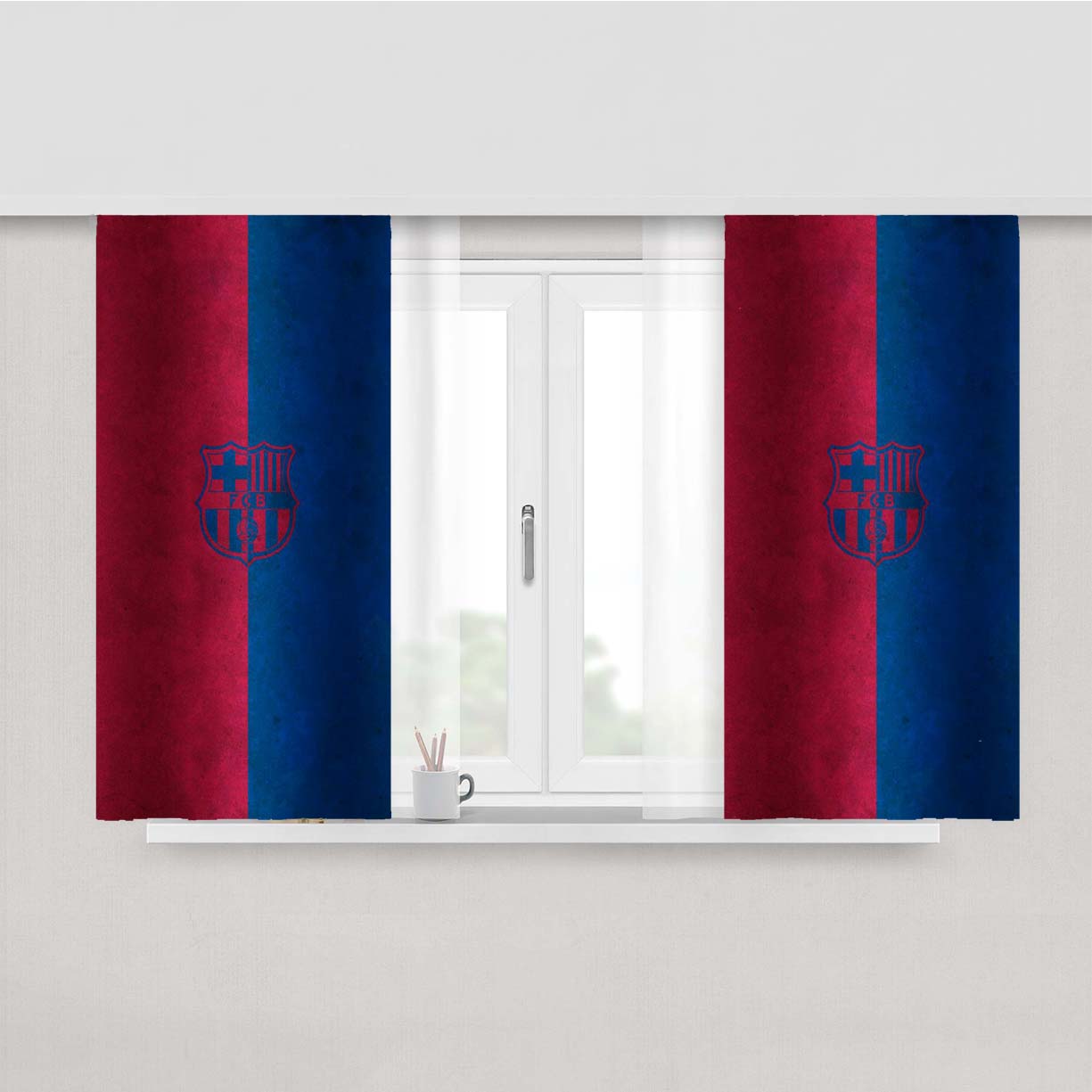 Barcelona Logo Pattern Peach Skin Window Curtains