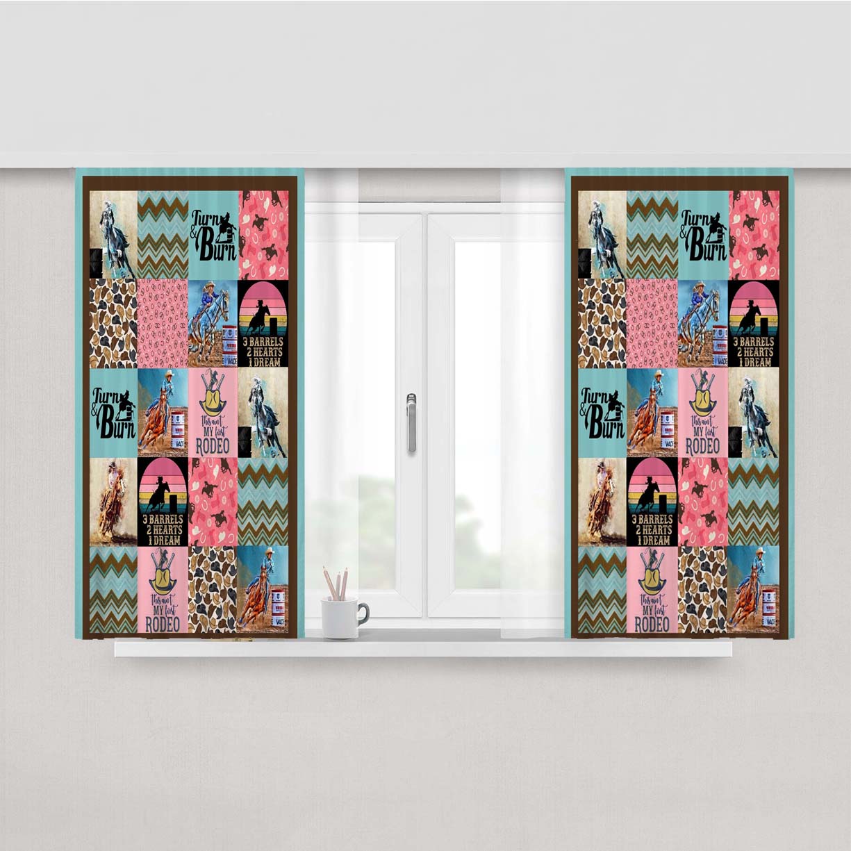 Barrel Racing Peach Skin Window Curtains