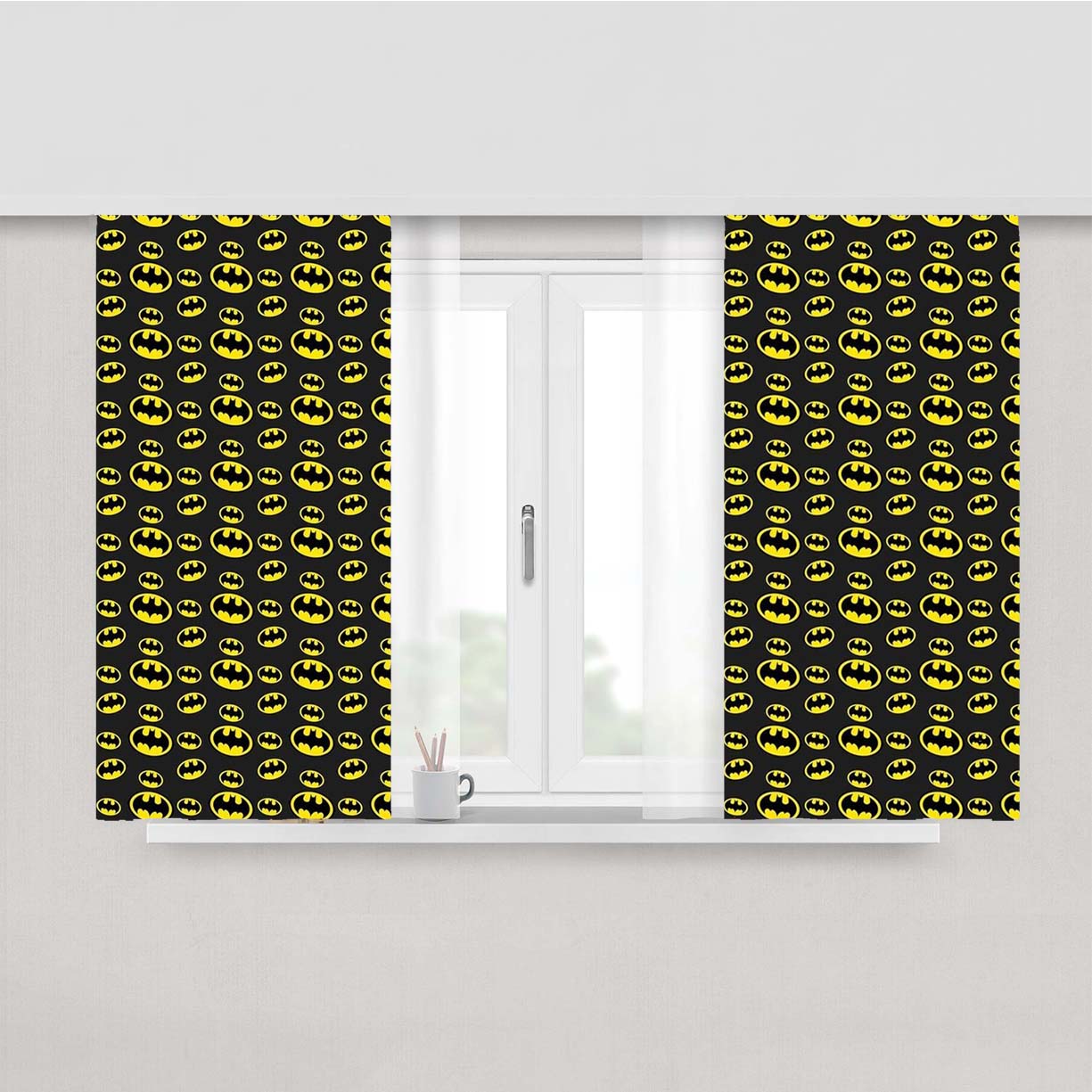 Batman Pattern Logo Peach Skin Window Curtains