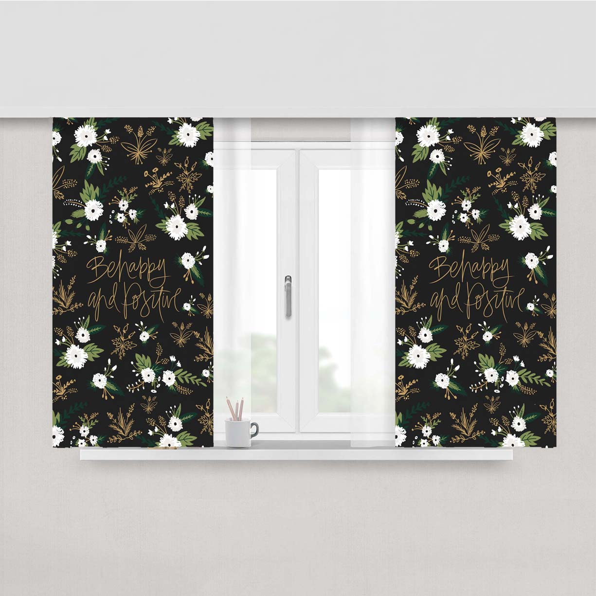 Be Happy And Positive Pattern Peach Skin Window Curtains