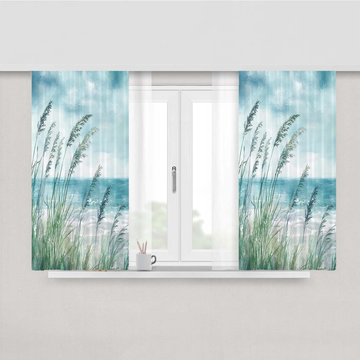 Beach Seashore Coastal Peach Skin Window Curtains