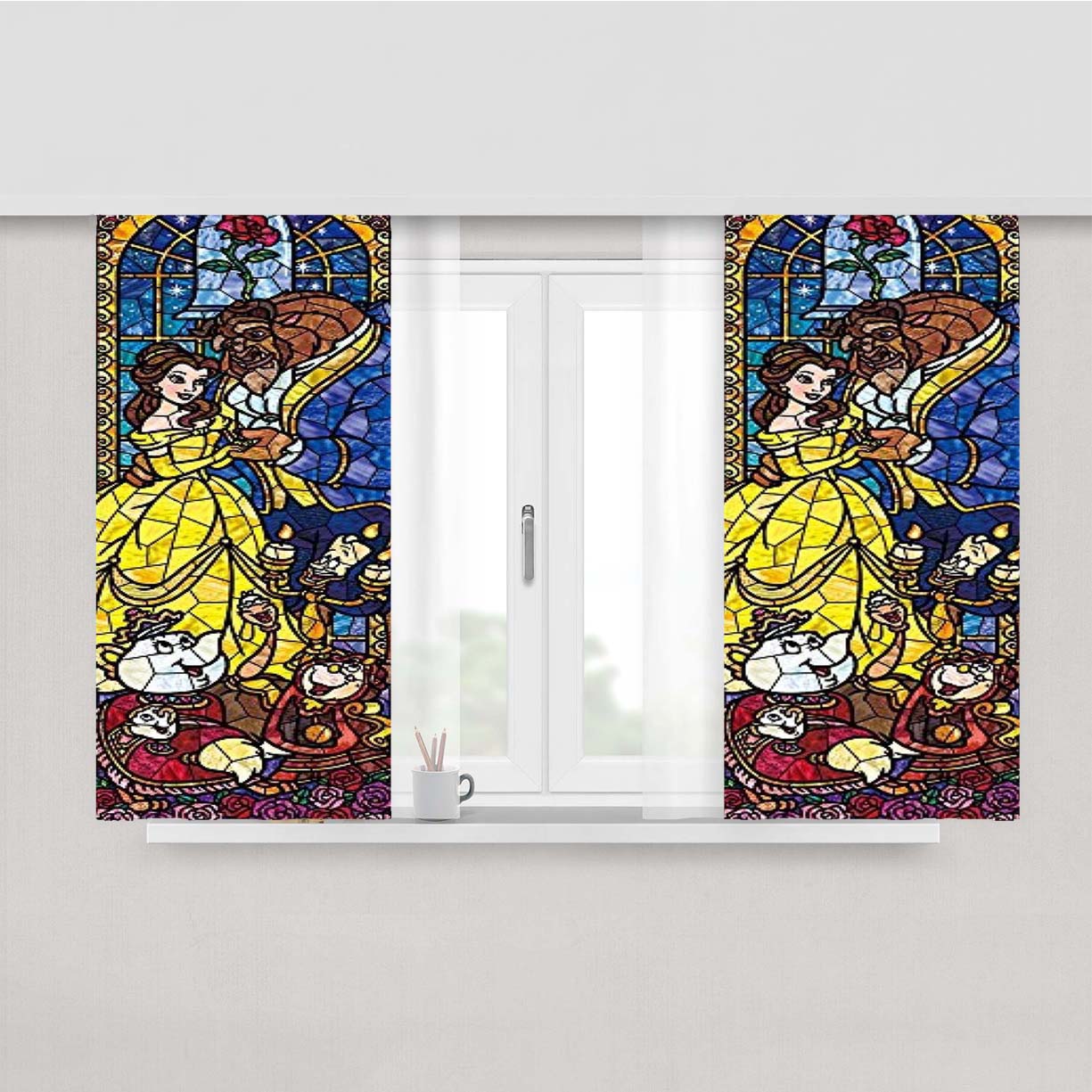 Beauty And The Beast Glass Peach Skin Window Curtains