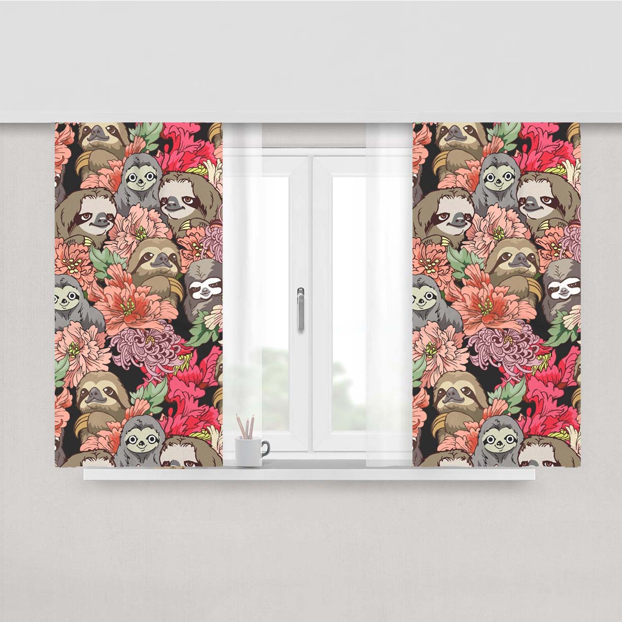 Because Sloths Pattern Peach Skin Window Curtains