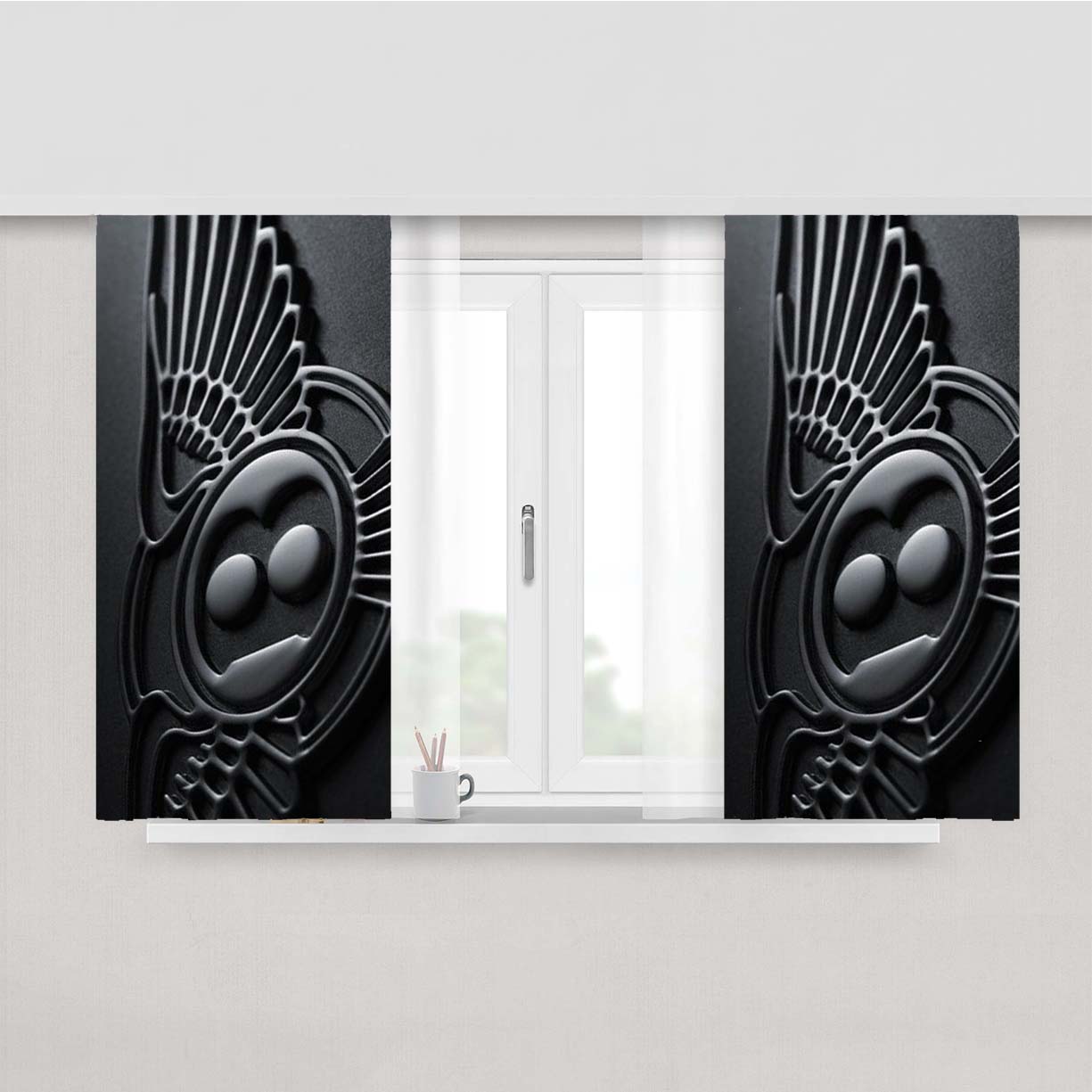 Bentley Black Emblem Peach Skin Window Curtains