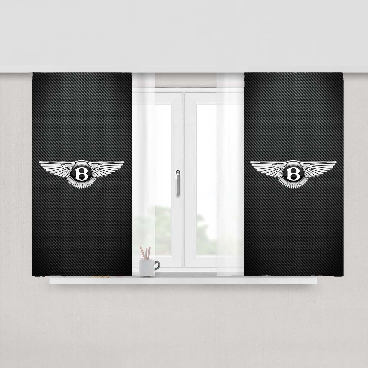 Bentley Logo Carbon Peach Skin Window Curtains